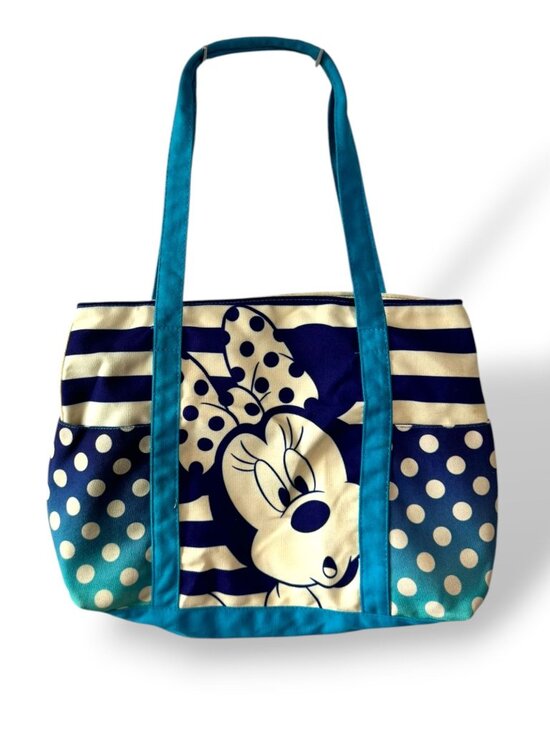 Disney Handbags - Disney Minnie Mouse Tote Bag Canvas Polka Dot & Striped Print Blue/White